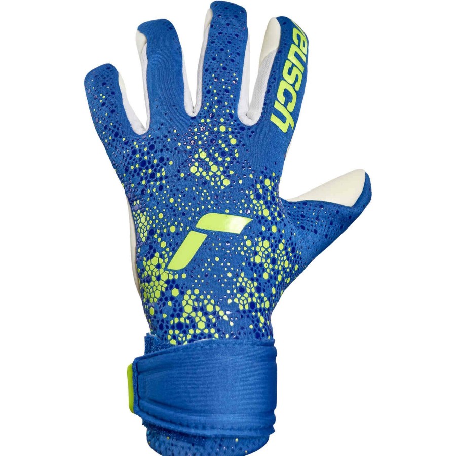 Soccer Equipment * | Kids Reusch Pure Contact Silver Goalkeeper Gloves True Blue & Safety Yellow Soccer Equipment