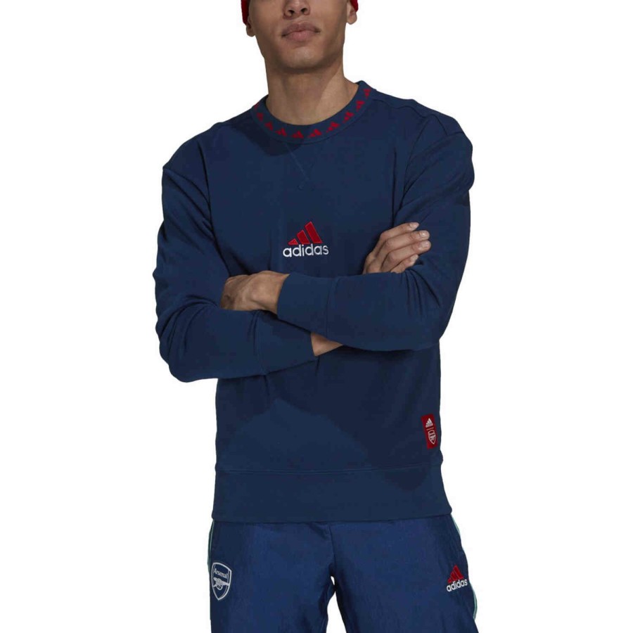 Soccer Apparel * | Adidas Arsenal Icons Crew Mystery Blue/Scarlet Jackets & Sweatshirts