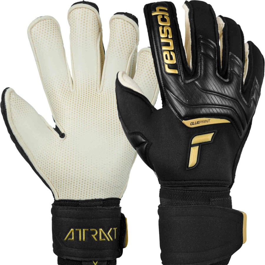 Soccer Equipment * | Reusch Attrakt Gold X Glueprint Ortho-Tec Goalkeeper Gloves Black & Gold Soccer Equipment