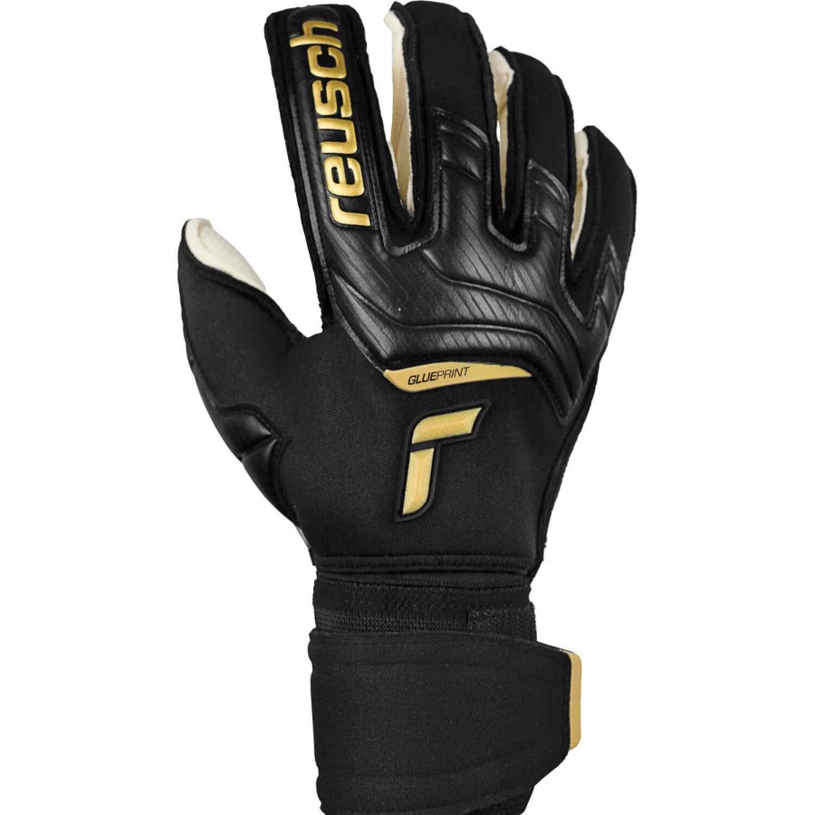 Soccer Equipment * | Reusch Attrakt Gold X Glueprint Ortho-Tec Goalkeeper Gloves Black & Gold Soccer Equipment