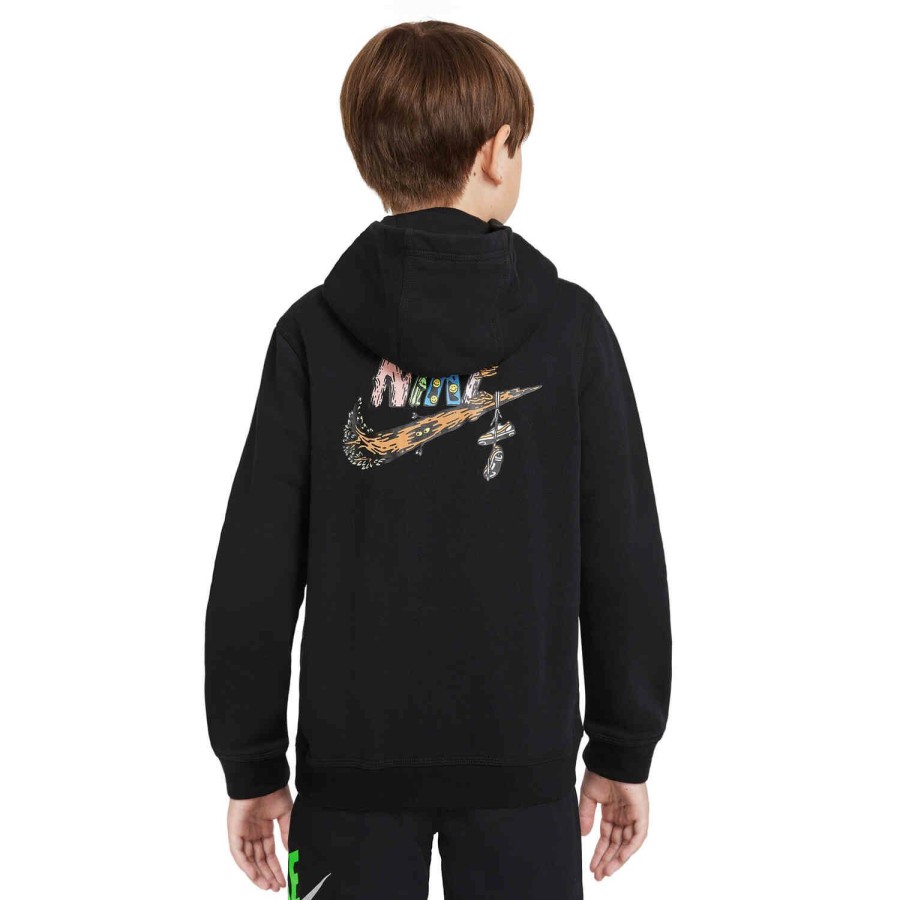 Soccer Apparel * | Kids Nike Graphic Fleece Hoodie Black/White Jackets & Sweatshirts