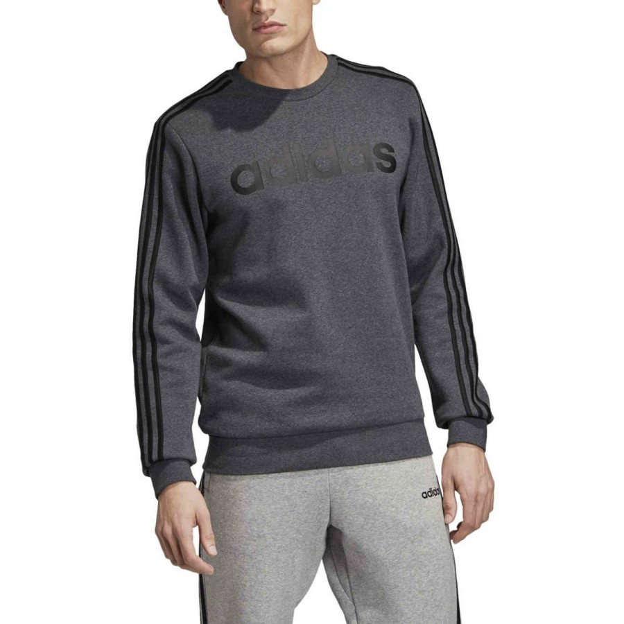 Soccer Apparel * | Adidas Essentials Lifestyle 3-Stripes Fleece Crew Dark Grey Heather Jackets & Sweatshirts