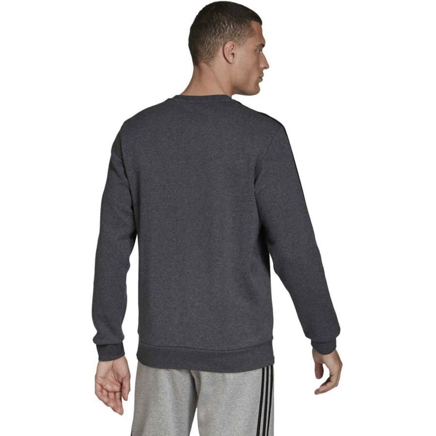 Soccer Apparel * | Adidas Essentials Lifestyle 3-Stripes Fleece Crew Dark Grey Heather Jackets & Sweatshirts