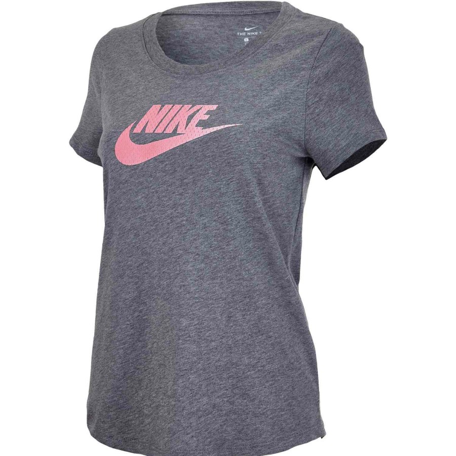 Soccer Apparel * | Girls Nike Futura Scoop Tee Carbon Heather/Pink Gaze Soccer Shirts