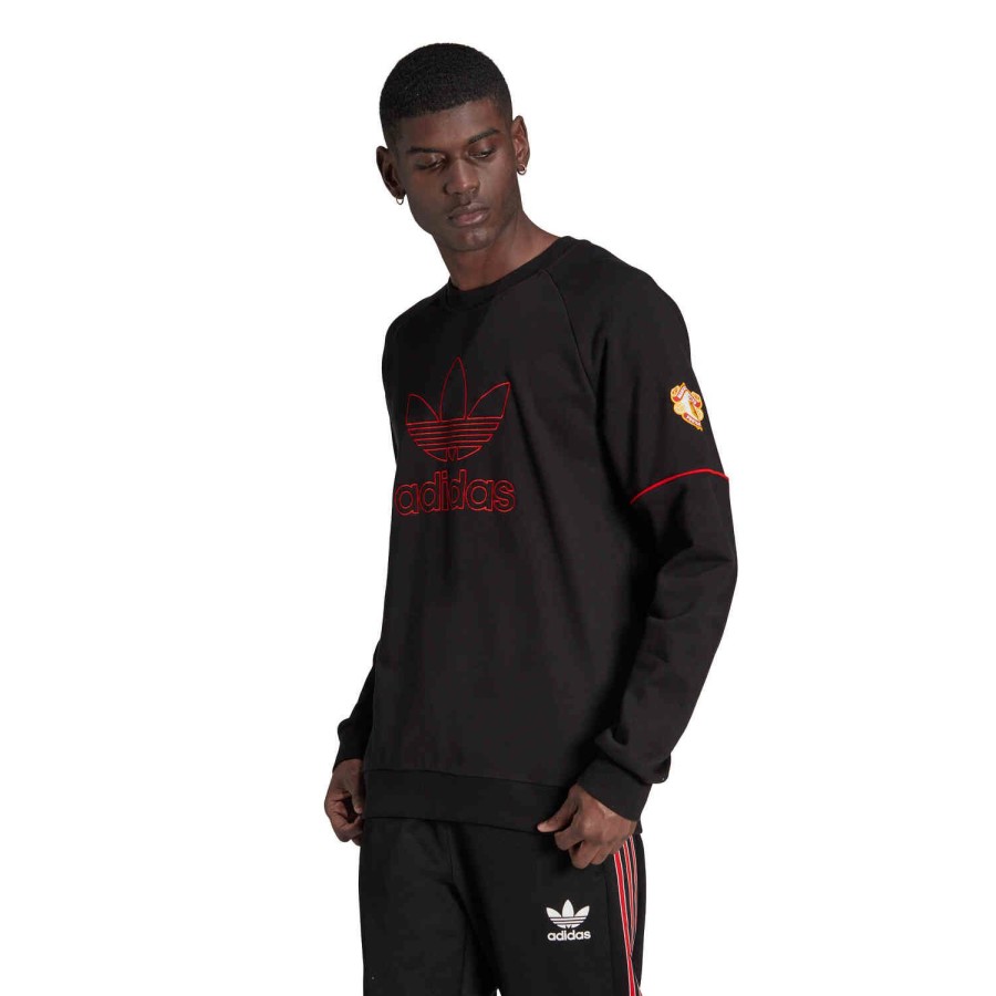 Soccer Apparel * | Adidas Originals Manchester United Graphic Crew Black Jackets & Sweatshirts