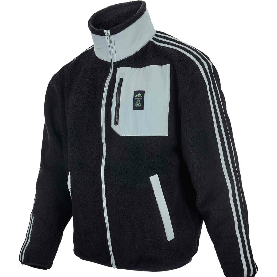 Soccer Apparel * | Adidas Real Madrid Fleece Jacket Black Jackets & Sweatshirts