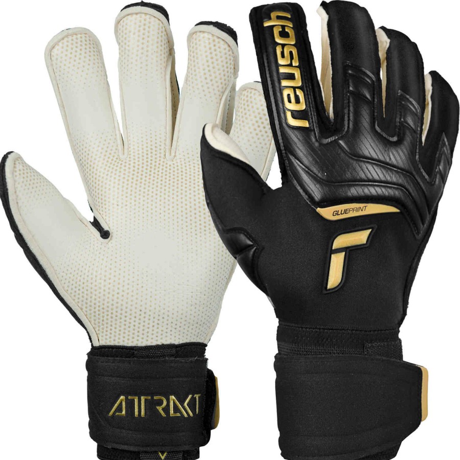 Soccer Equipment * | Reusch Attrakt Gold X Glueprint Goalkeeper Gloves Black & Gold Soccer Equipment