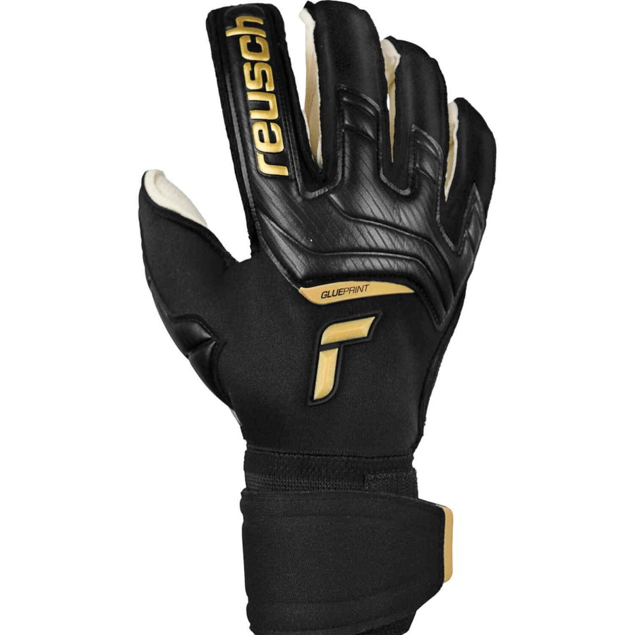 Soccer Equipment * | Reusch Attrakt Gold X Glueprint Goalkeeper Gloves Black & Gold Soccer Equipment