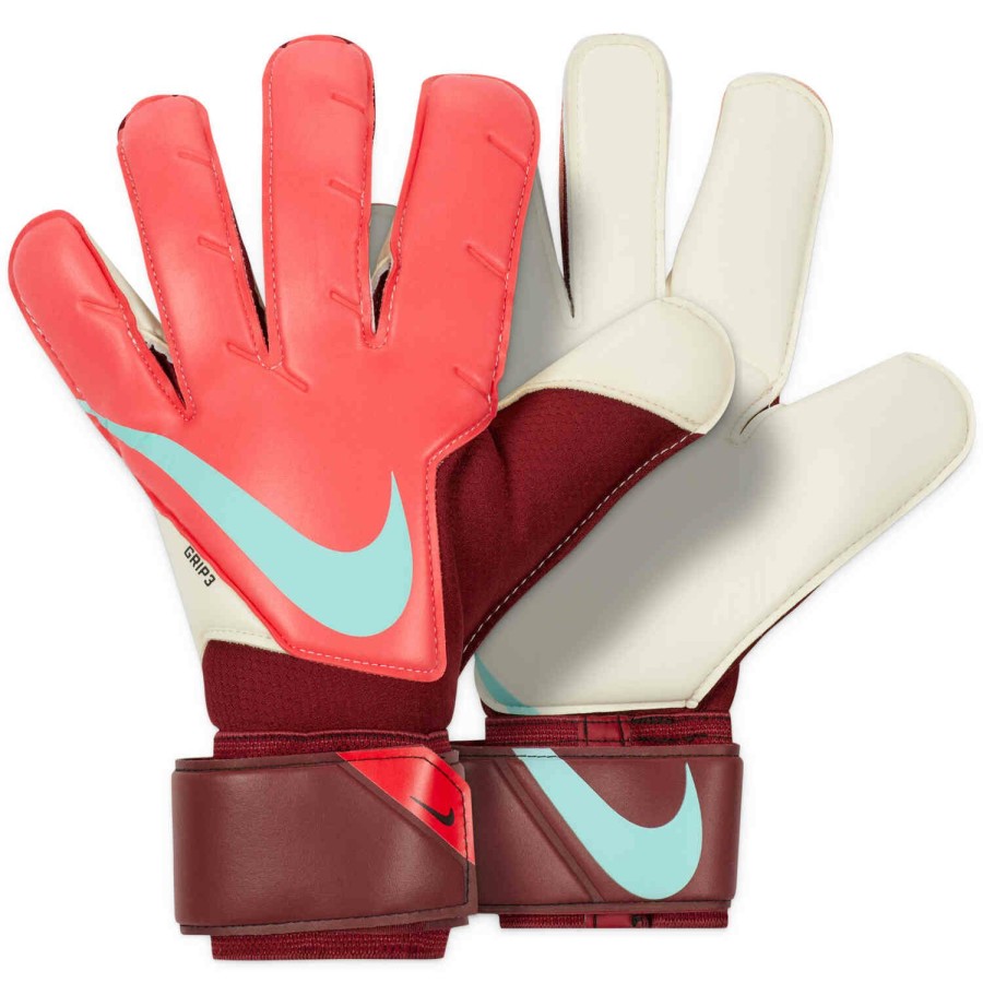 Soccer Equipment * | Nike Grip3 Goalkeeper Gloves Siren Red & Team Red With Dynamic Blue Soccer Equipment