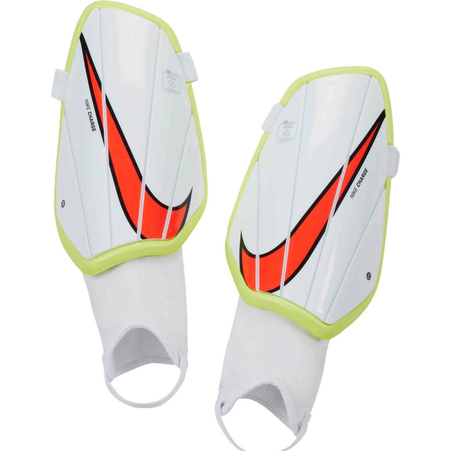 Soccer Equipment * | Nike Charge Shin Guards White & Volt With Bright Crimson Soccer Equipment