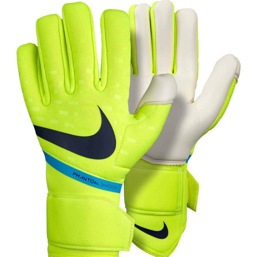 Soccer Equipment * | Nike Phantom Shadow Goalkeeper Gloves Volt & White With Blackened Blue Soccer Equipment