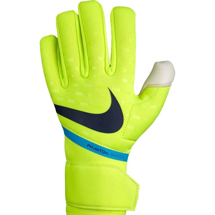 Soccer Equipment * | Nike Phantom Shadow Goalkeeper Gloves Volt & White With Blackened Blue Soccer Equipment