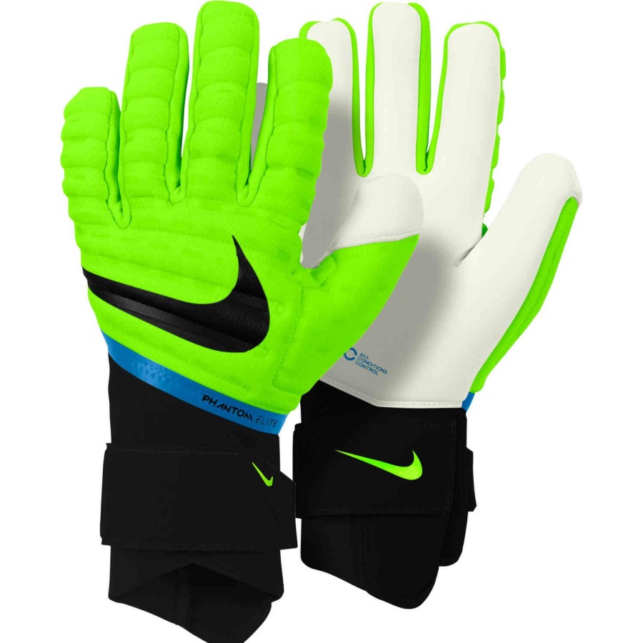 Soccer Equipment * | Nike Phantom Elite Goalkeeper Gloves Volt & White With Blackened Blue Soccer Equipment