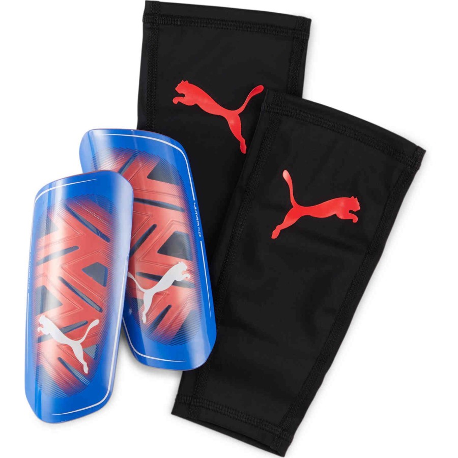 Soccer Equipment * | Puma Ultra Flex Shin Guards Bluemazing & Sunblaze With White Soccer Equipment