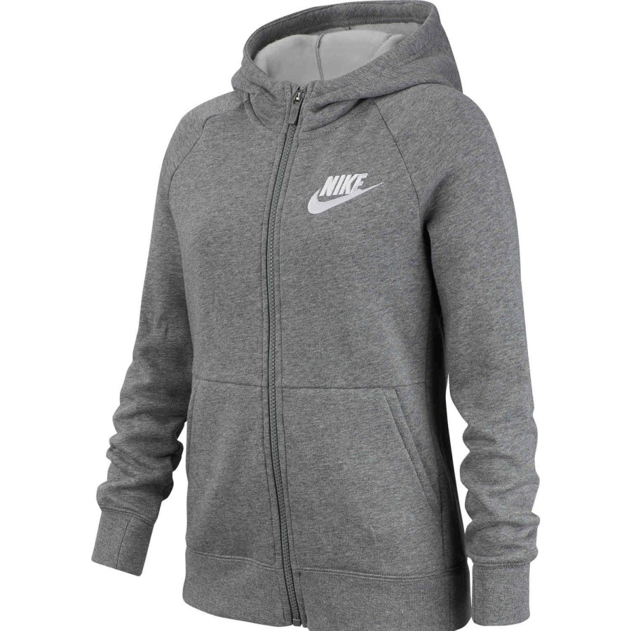 Soccer Apparel * | Girls Nike Fleece Full-Zip Hoodie Carbon Heather Jackets & Sweatshirts