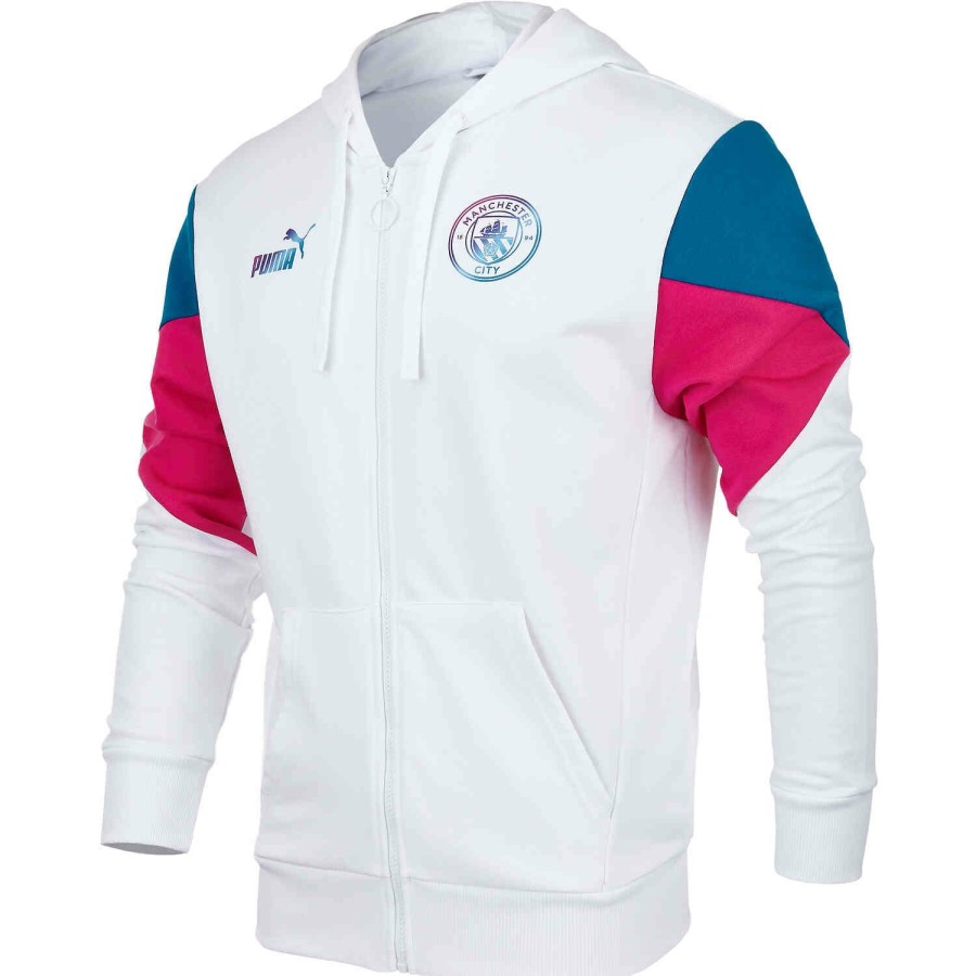 Soccer Apparel * | Puma Manchester City Ftbl Culture Full-Zip Hoodie White/Ocean Depths Jackets & Sweatshirts