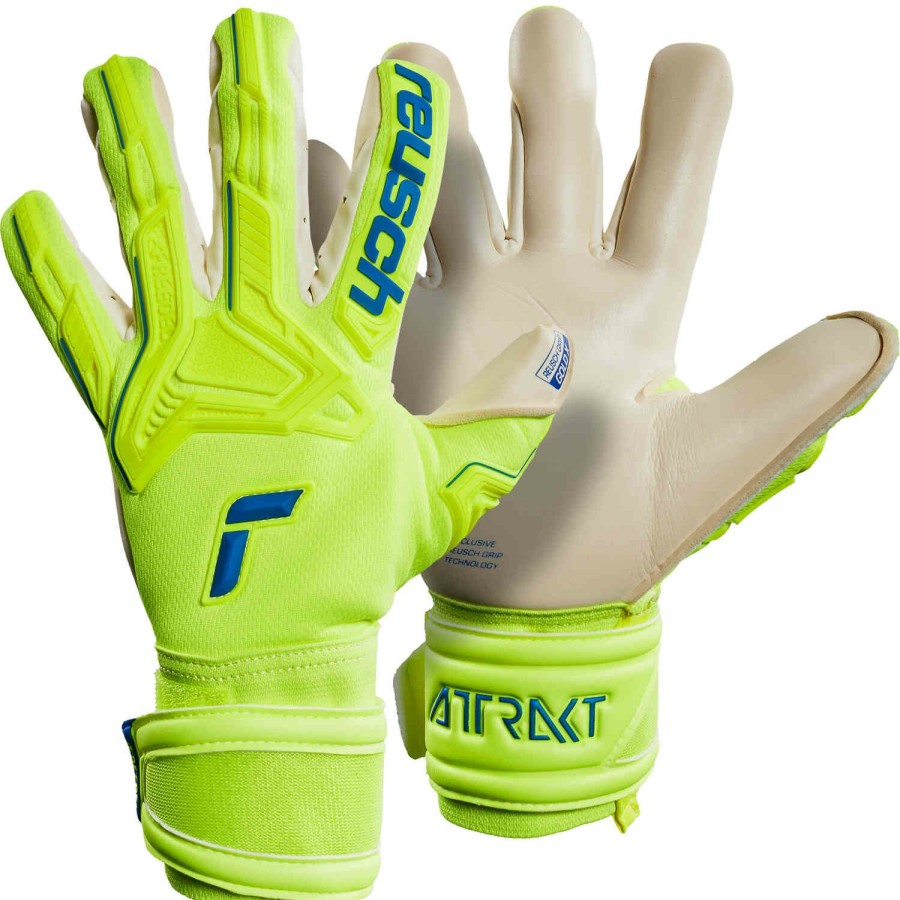 Soccer Equipment * | Reusch Attrakt Freegel Gold X Goalkeeper Gloves Safety Yellow & Deep Blue Soccer Equipment