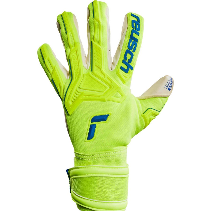 Soccer Equipment * | Reusch Attrakt Freegel Gold X Goalkeeper Gloves Safety Yellow & Deep Blue Soccer Equipment