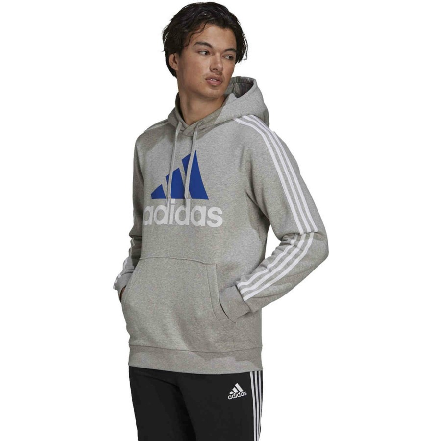 Soccer Apparel * | Adidas Fleece 3-Stripes Logo Hoodie Medium Grey Heather/White Jackets & Sweatshirts